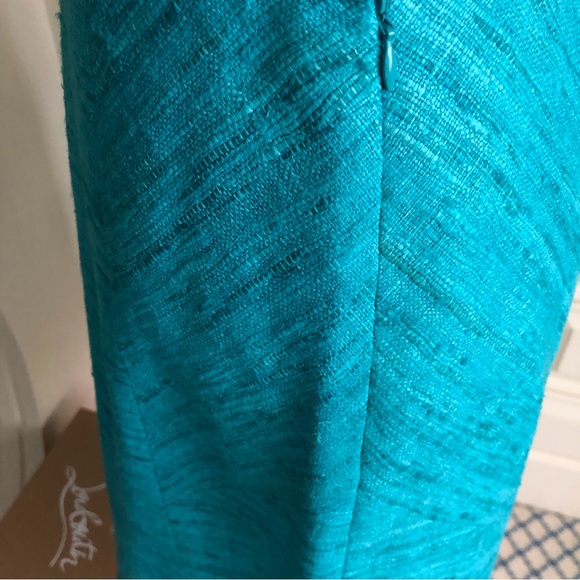 Worth Collection Turquoise Raw Silk Skirt with Fringe Hem Size 4 - Picture 4 of 10